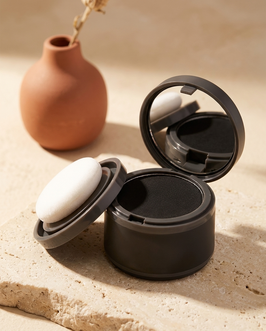 DenseLines hairline and root powder compact — small enough for any toiletry bag